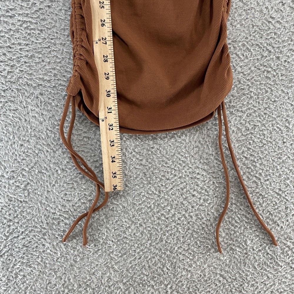 Zara T Shirt Dress Womens S Brown Ruched Bodycon Mini Ribbed Capsule Neutral - Picture 4 of 12